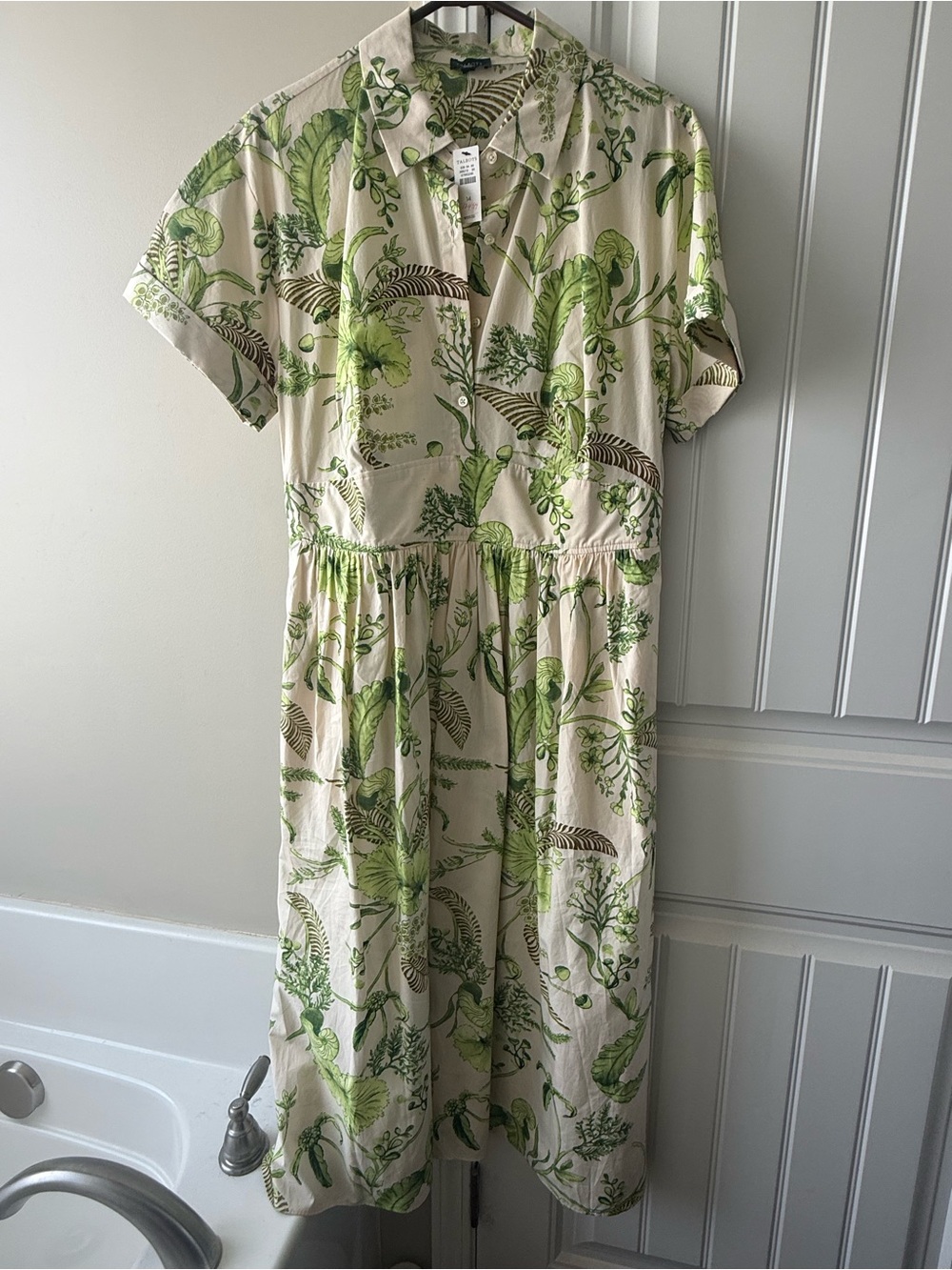 Talbots Cream Dress with Green Botanical Print
